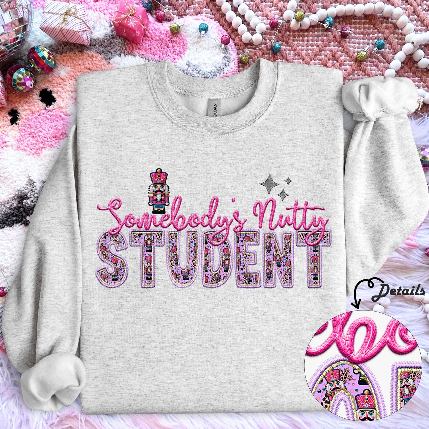 Student | Somebodys Nutty PNG Faux Embroidery digital Design Christmas PNG Holiday T-shirt Design Holiday Digital Download