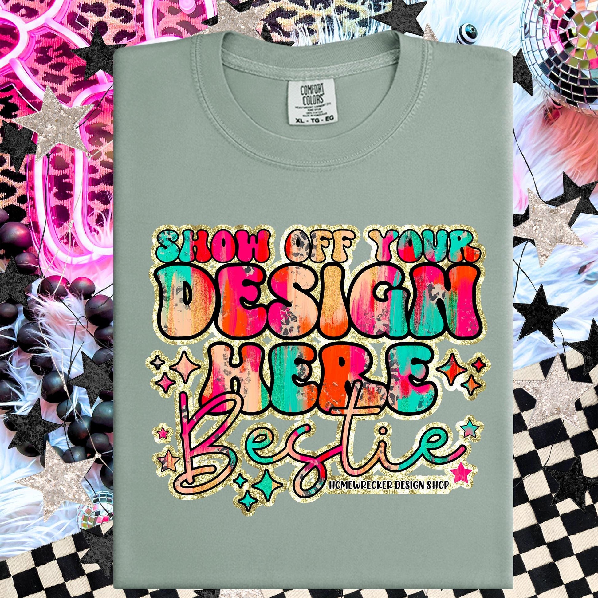 Comfort colors Mockup, Bay, CC1717 flat lay, Neon Disco Balloon Dog Neon Light, Checkered print Trendy Mock up