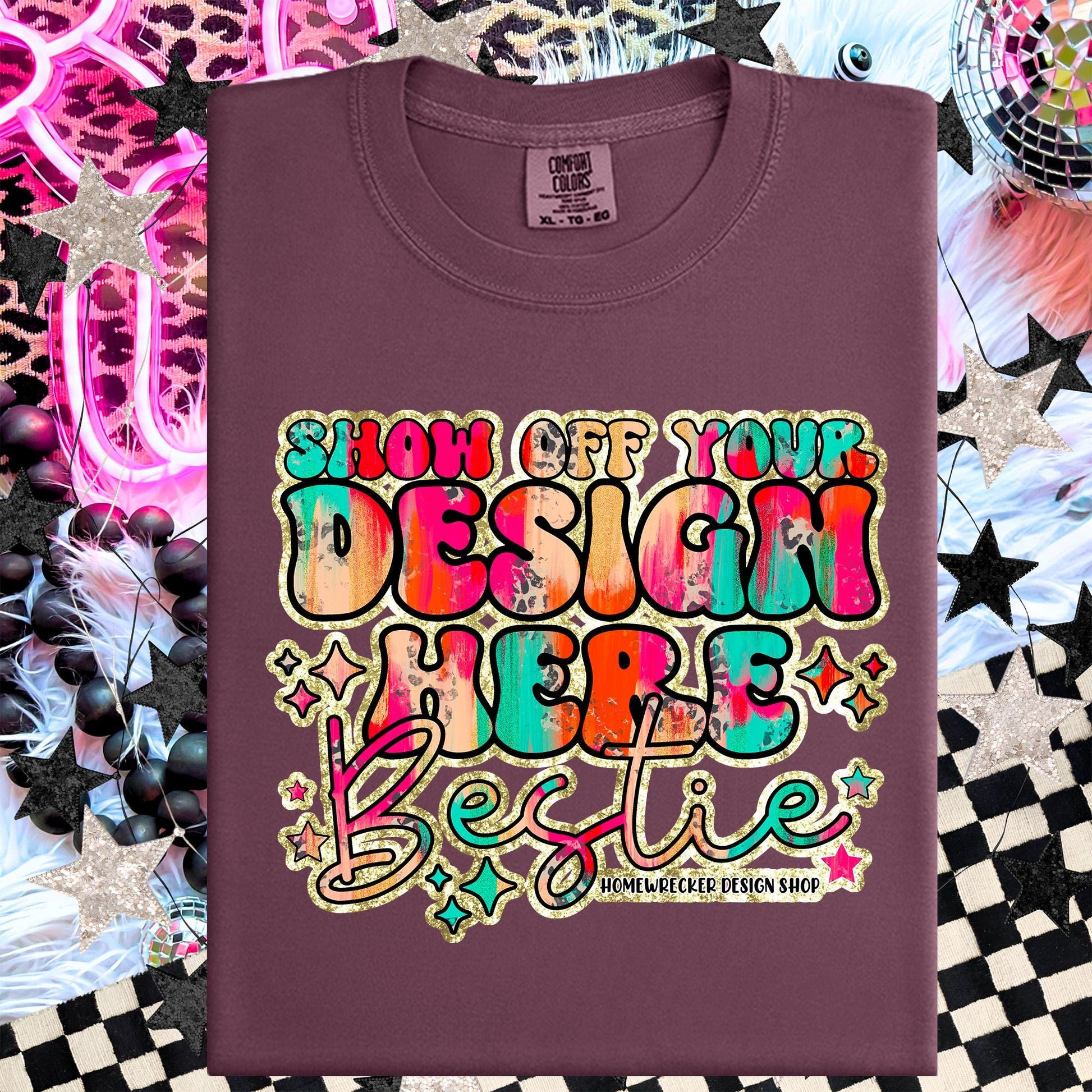 Comfort colors Mockup, Vineyard, CC1717 flat lay, Neon Disco Balloon Dog Neon Light, Checkered print Trendy Mock up