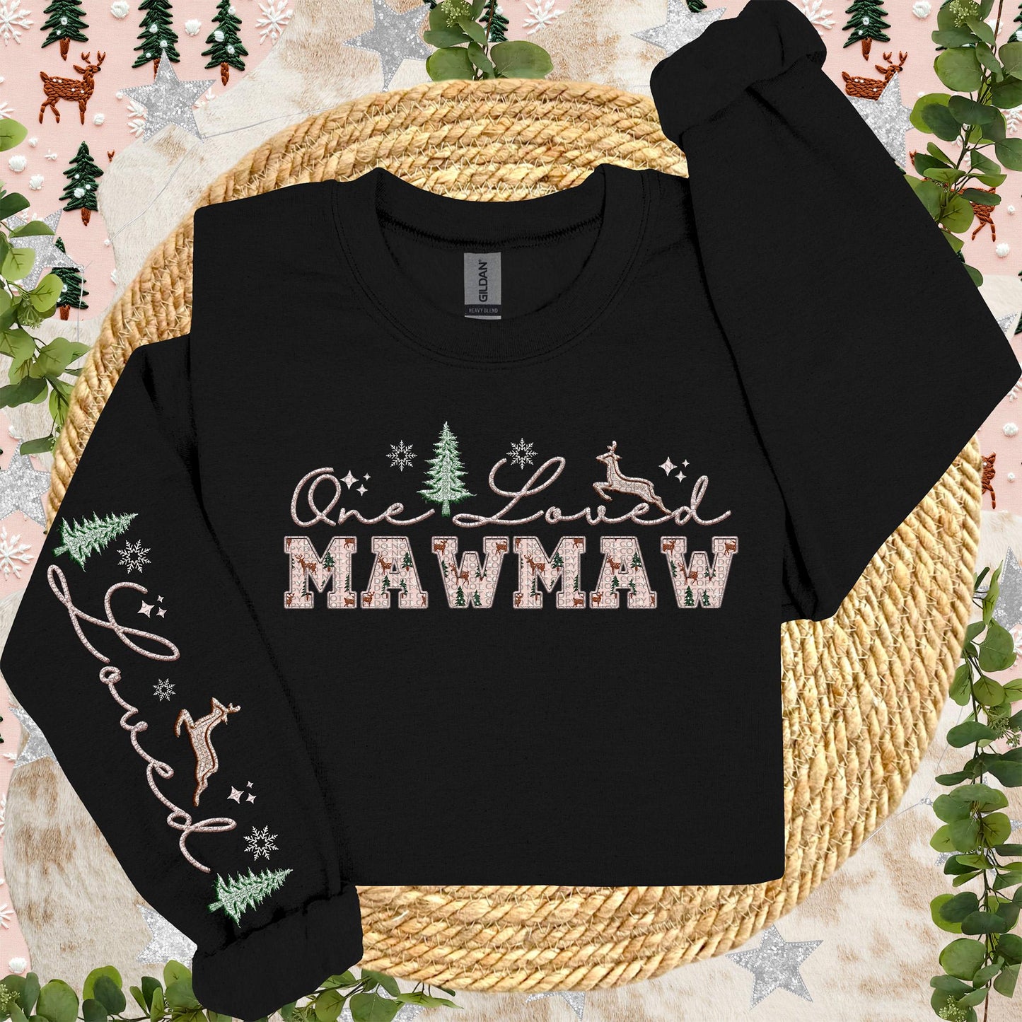 MAWMAW | One Loved Faux Embroidery Christmas Winter PNG with Sleeve Accent