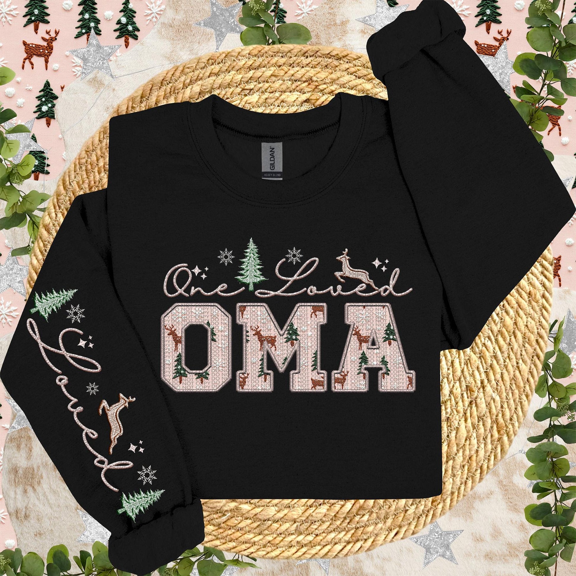 OMA | One Loved Faux Embroidery Christmas Winter PNG with Sleeve Accent