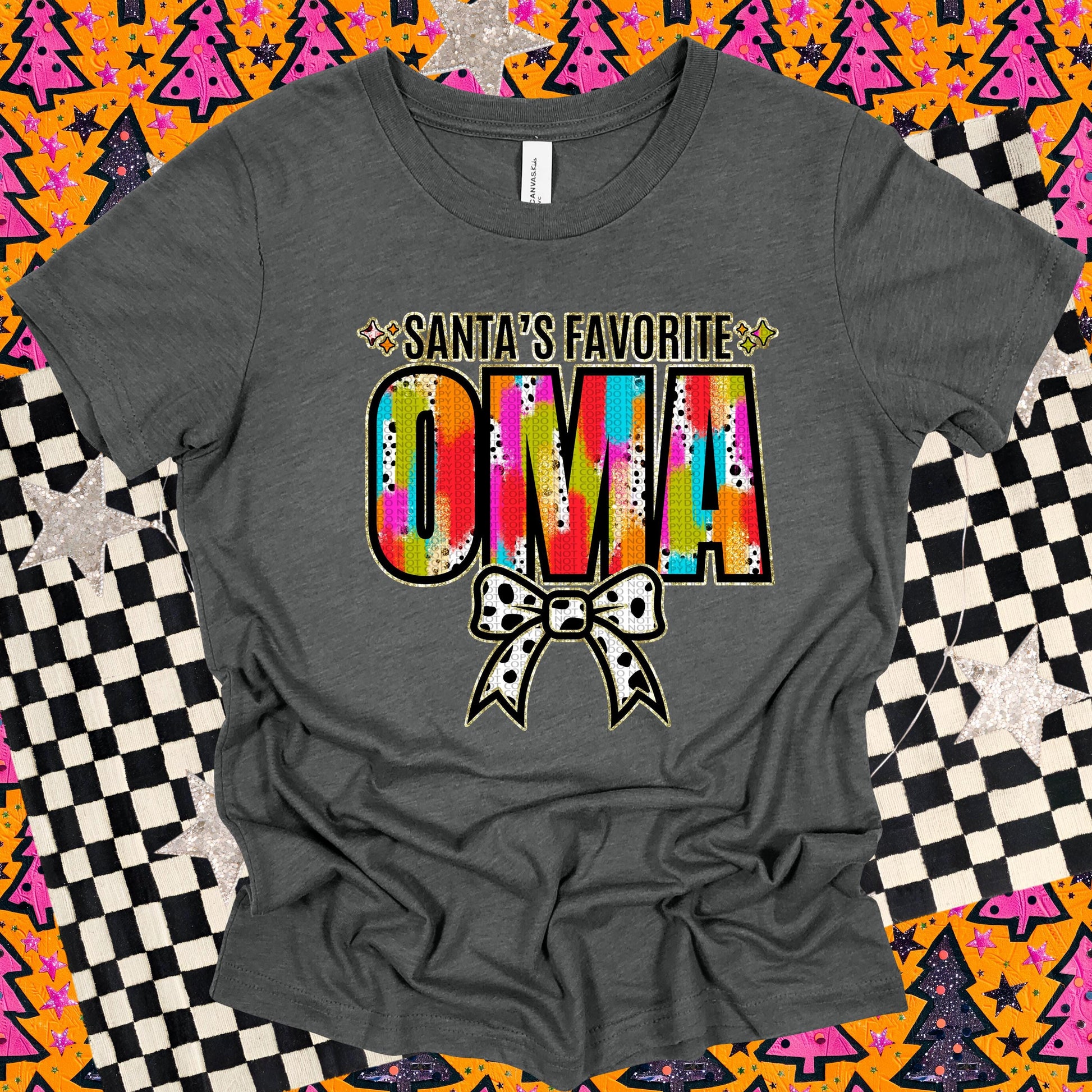 OMA | Santa's Favorite Name Design Trendy Brush strokes with faux gold foil PNG Digital Download