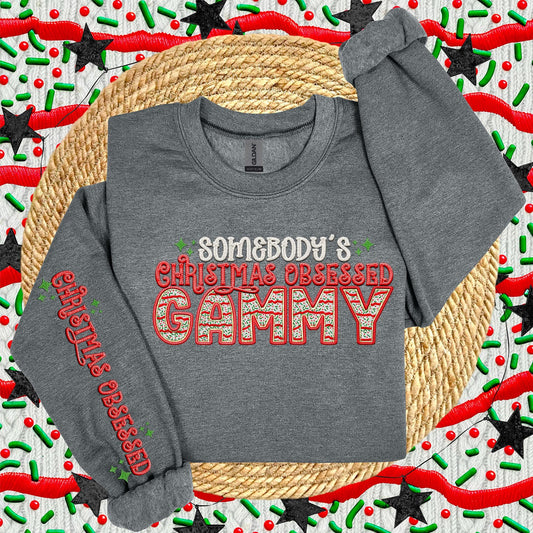 GAMMY | Somebodys Christmas Obsessed PNG Faux Embroidery digital Design Christmas PNG Holiday T-shirt Design Holiday Digital Download