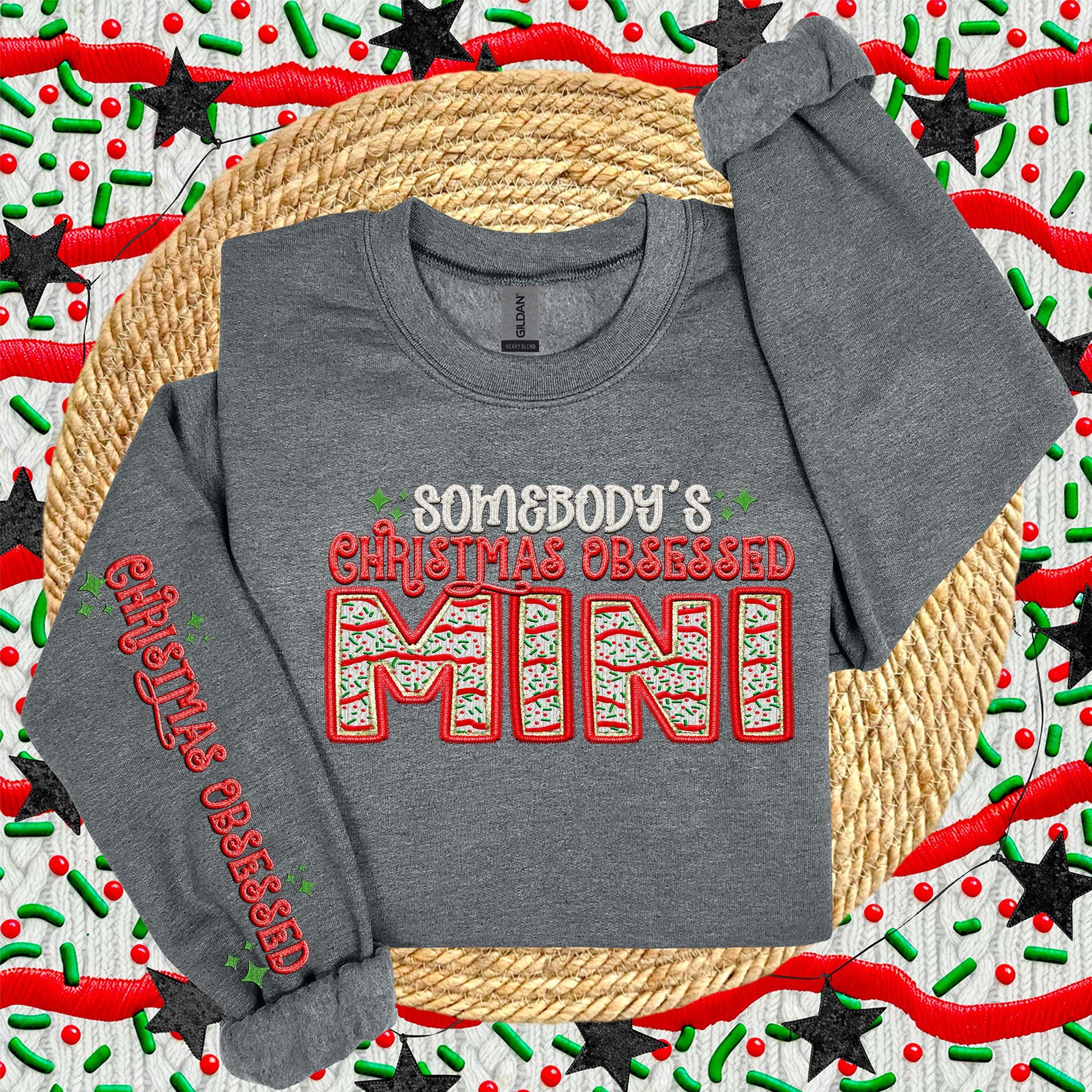 MINI | Somebodys Christmas Obsessed PNG Faux Embroidery digital Design Christmas PNG Holiday T-shirt Design Holiday Digital Download