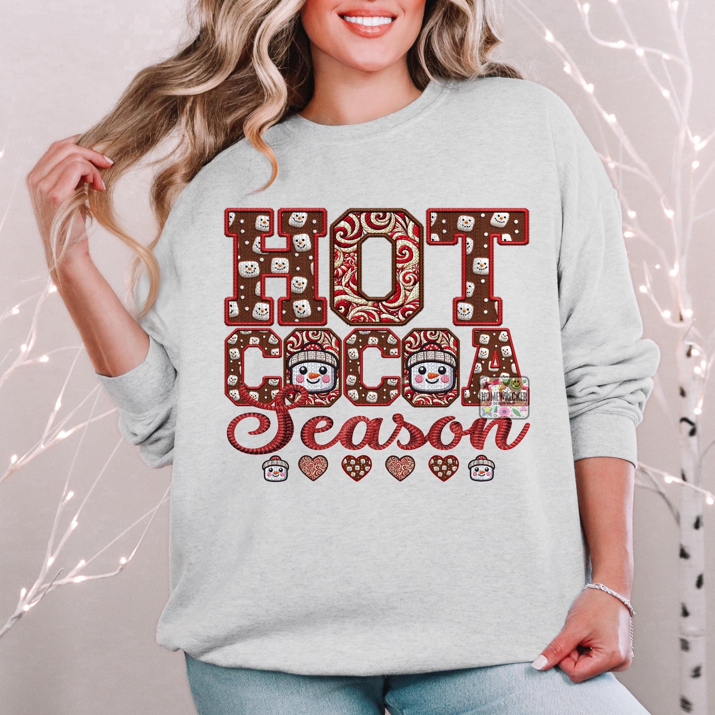 Hot Cocoa PNG Hot Cocoa Season, Peppermint, Hot Cocoa and Marshmallows Tshirt Design PNG Faux Embroidery