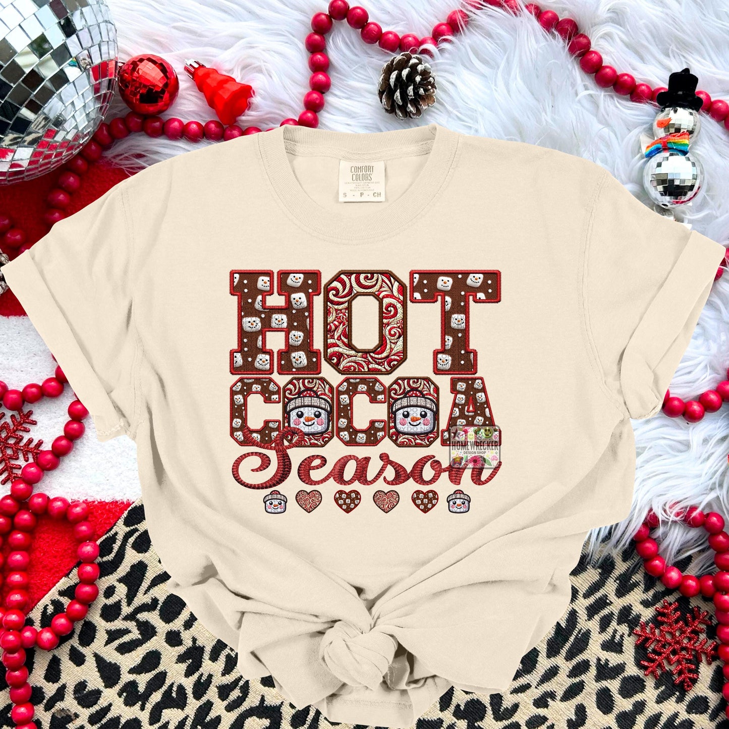 Hot Cocoa PNG Hot Cocoa Season, Peppermint, Hot Cocoa and Marshmallows Tshirt Design PNG Faux Embroidery