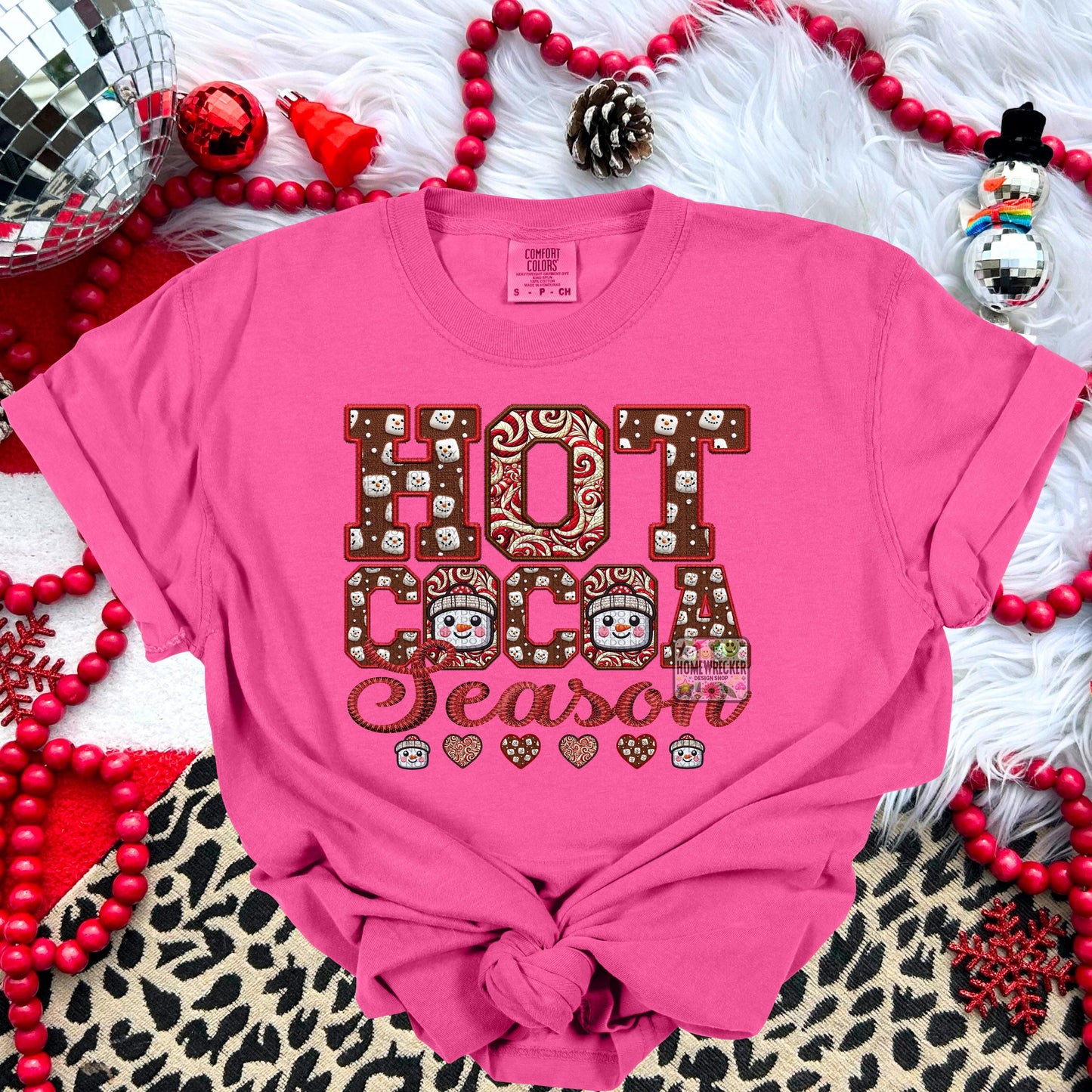 Hot Cocoa PNG Hot Cocoa Season, Peppermint, Hot Cocoa and Marshmallows Tshirt Design PNG Faux Embroidery