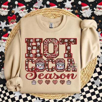 Hot Cocoa PNG Hot Cocoa Season, Peppermint, Hot Cocoa and Marshmallows Tshirt Design PNG Faux Embroidery