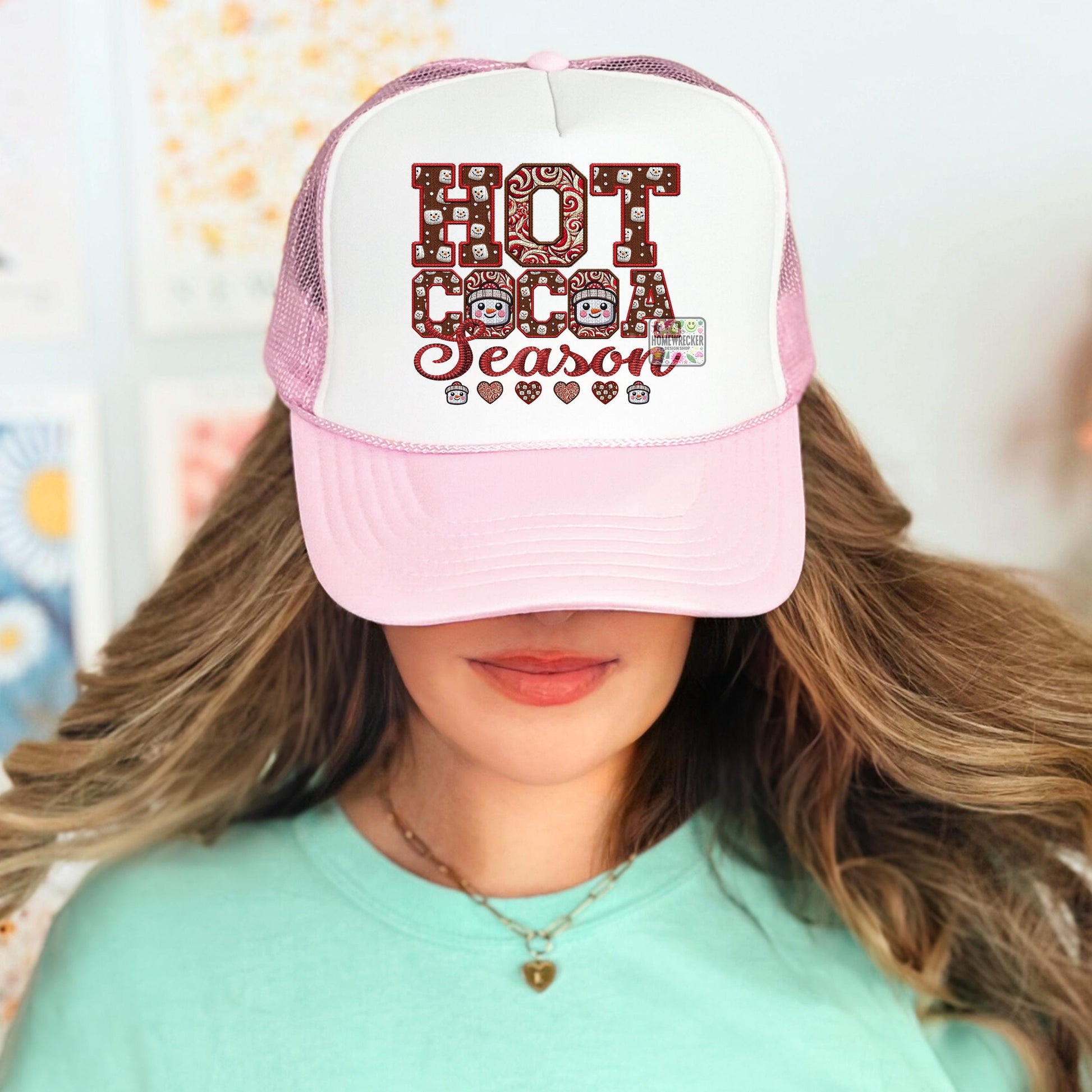 Hot Cocoa PNG Hot Cocoa Season, Peppermint, Hot Cocoa and Marshmallows Tshirt Design PNG Faux Embroidery