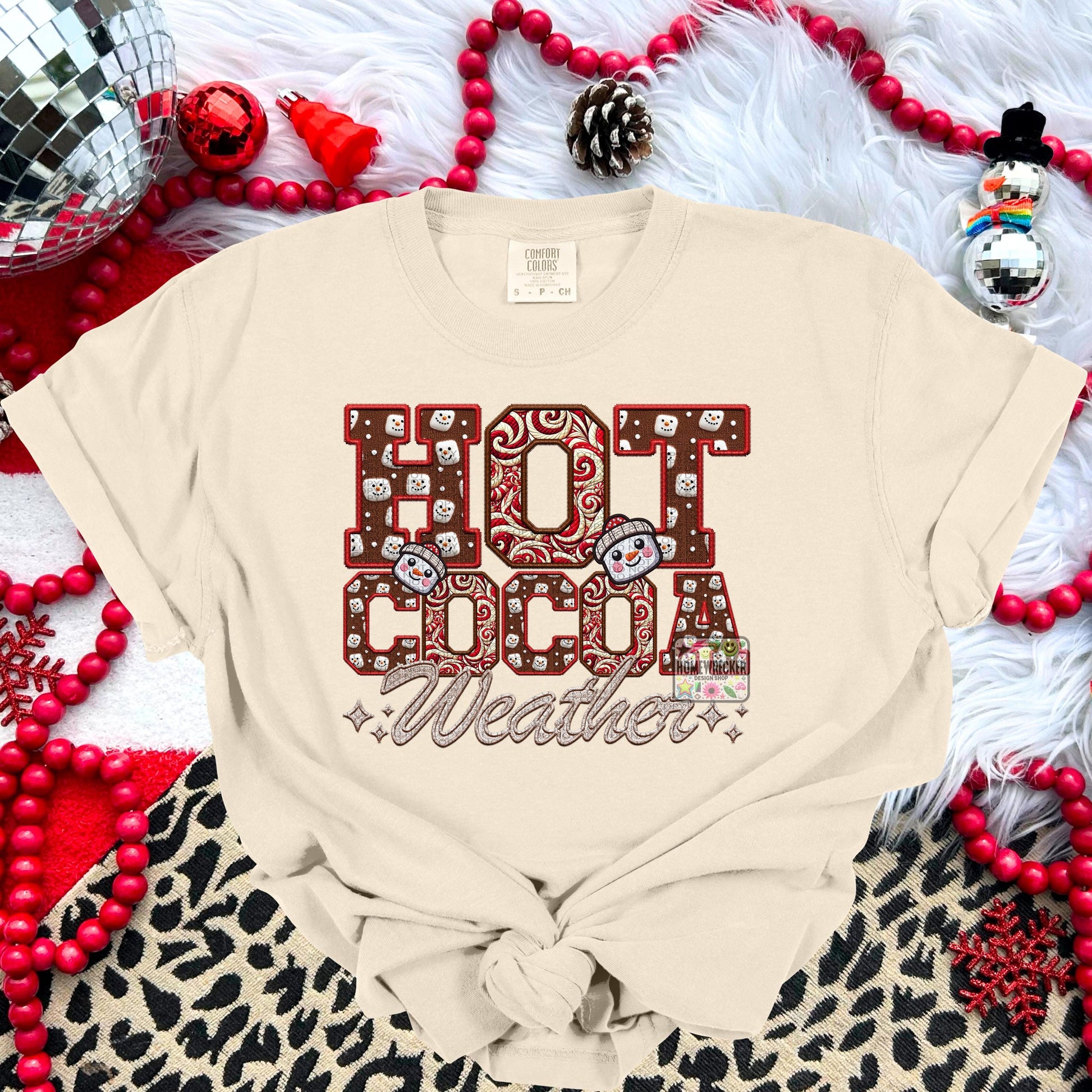 Hot Cocoa PNG Hot Cocoa Weather, Peppermint, Hot Cocoa and Marshmallows Tshirt Design PNG Faux Embroidery