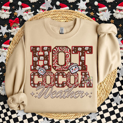 Hot Cocoa PNG Hot Cocoa Weather, Peppermint, Hot Cocoa and Marshmallows Tshirt Design PNG Faux Embroidery