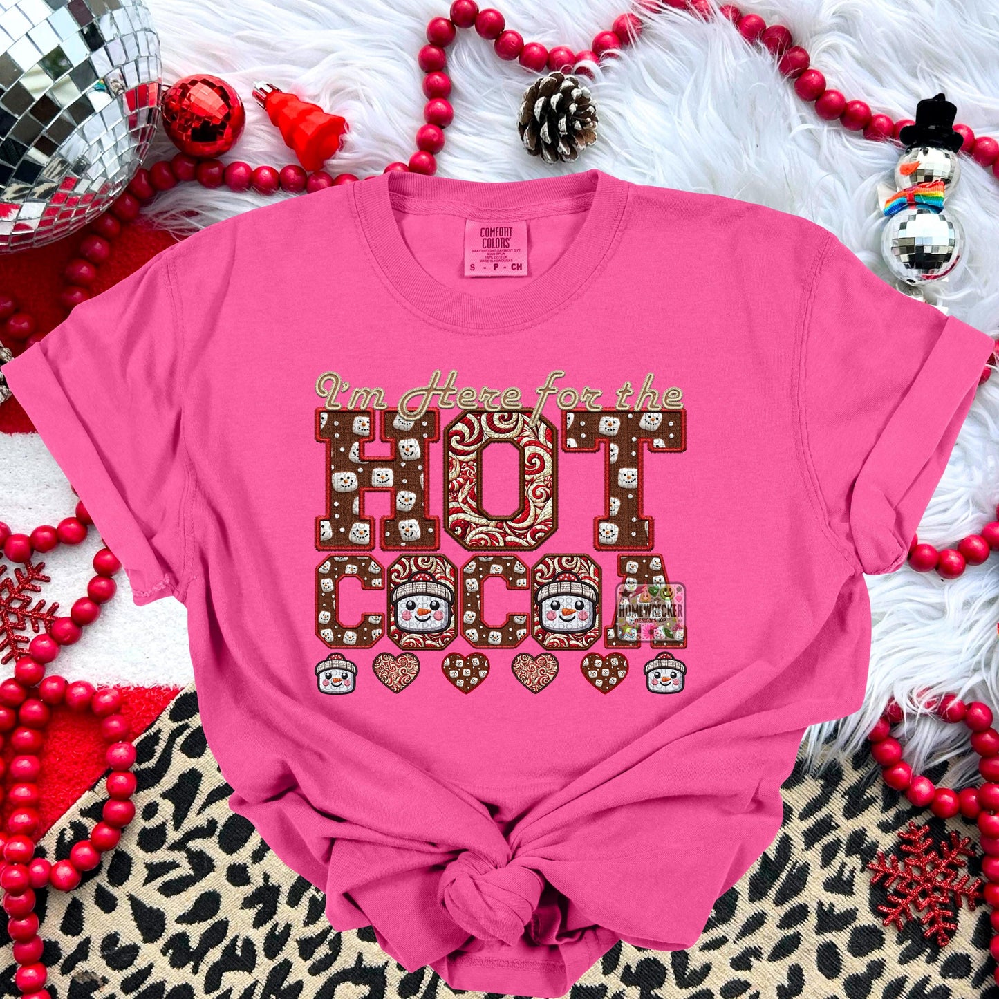 Hot Cocoa PNG I'm here for the hot cocoa, Peppermint, Hot Cocoa and Marshmallows Tshirt Design PNG Faux Embroidery