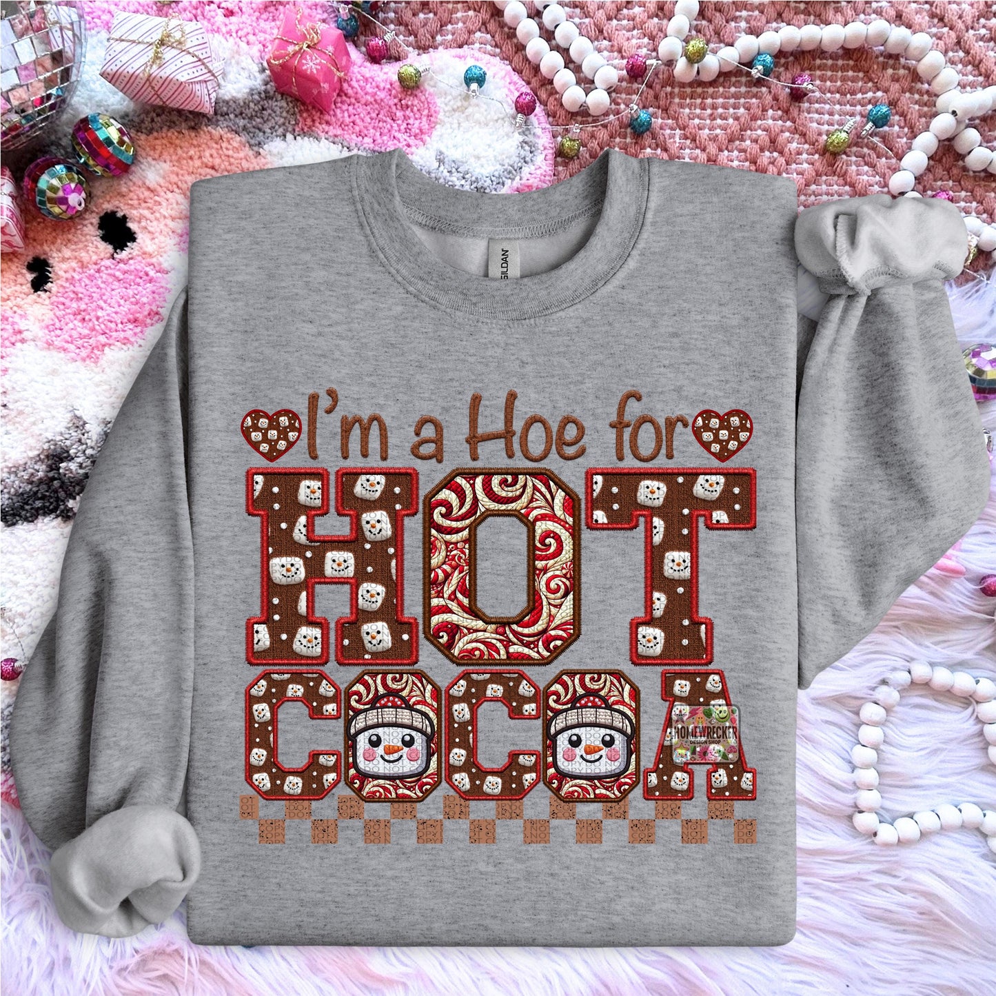 Hot Cocoa PNG I'm a hoe for hot cocoa, Peppermint, Hot Cocoa and Marshmallows Tshirt Design PNG Faux Embroidery