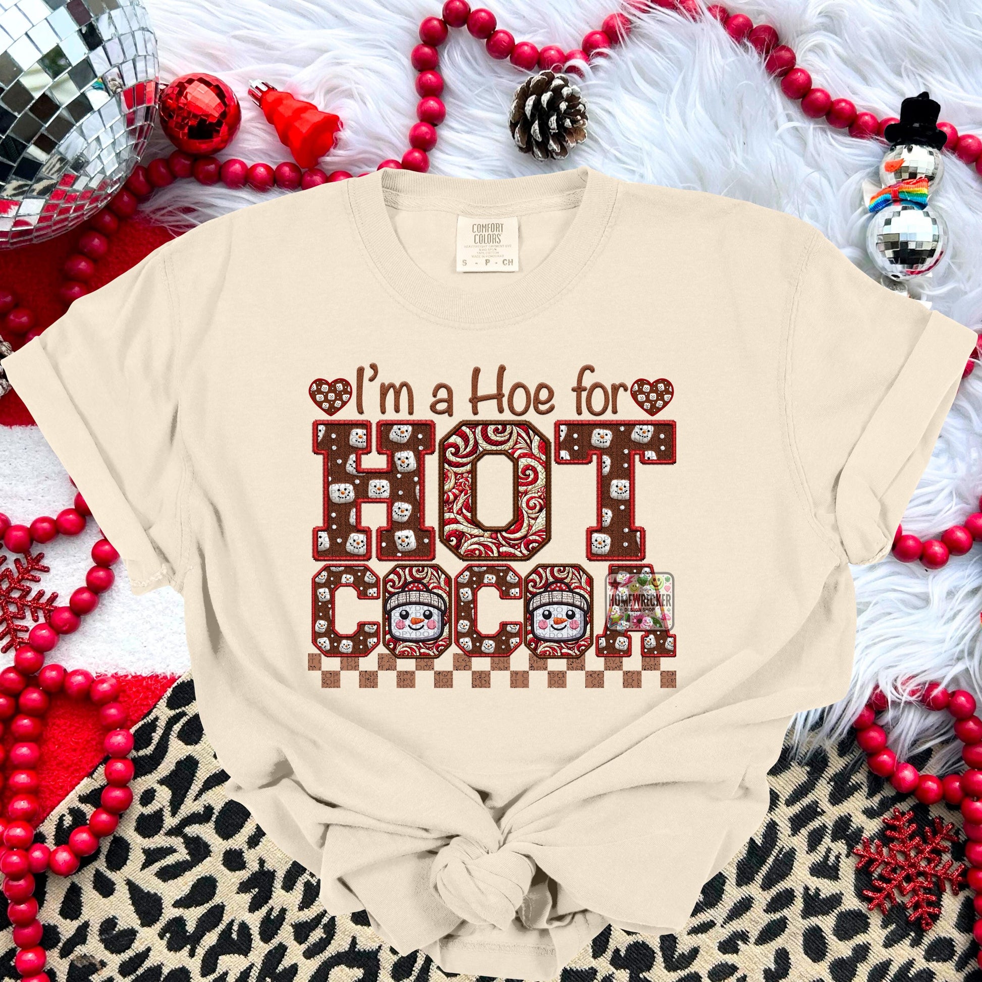 Hot Cocoa PNG I'm a hoe for hot cocoa, Peppermint, Hot Cocoa and Marshmallows Tshirt Design PNG Faux Embroidery