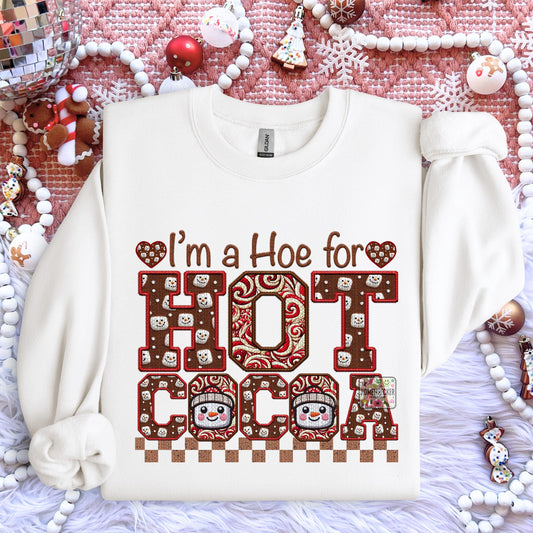 Hot Cocoa PNG I'm a hoe for hot cocoa, Peppermint, Hot Cocoa and Marshmallows Tshirt Design PNG Faux Embroidery