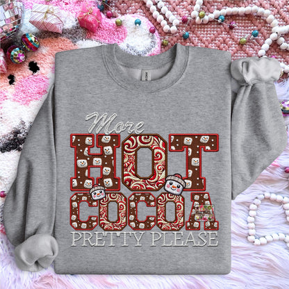 More Hot Cocoa Pretty Please PNG Hot Cocoa, Peppermint, Hot Cocoa and Marshmallows Tshirt Design PNG Faux Embroidery