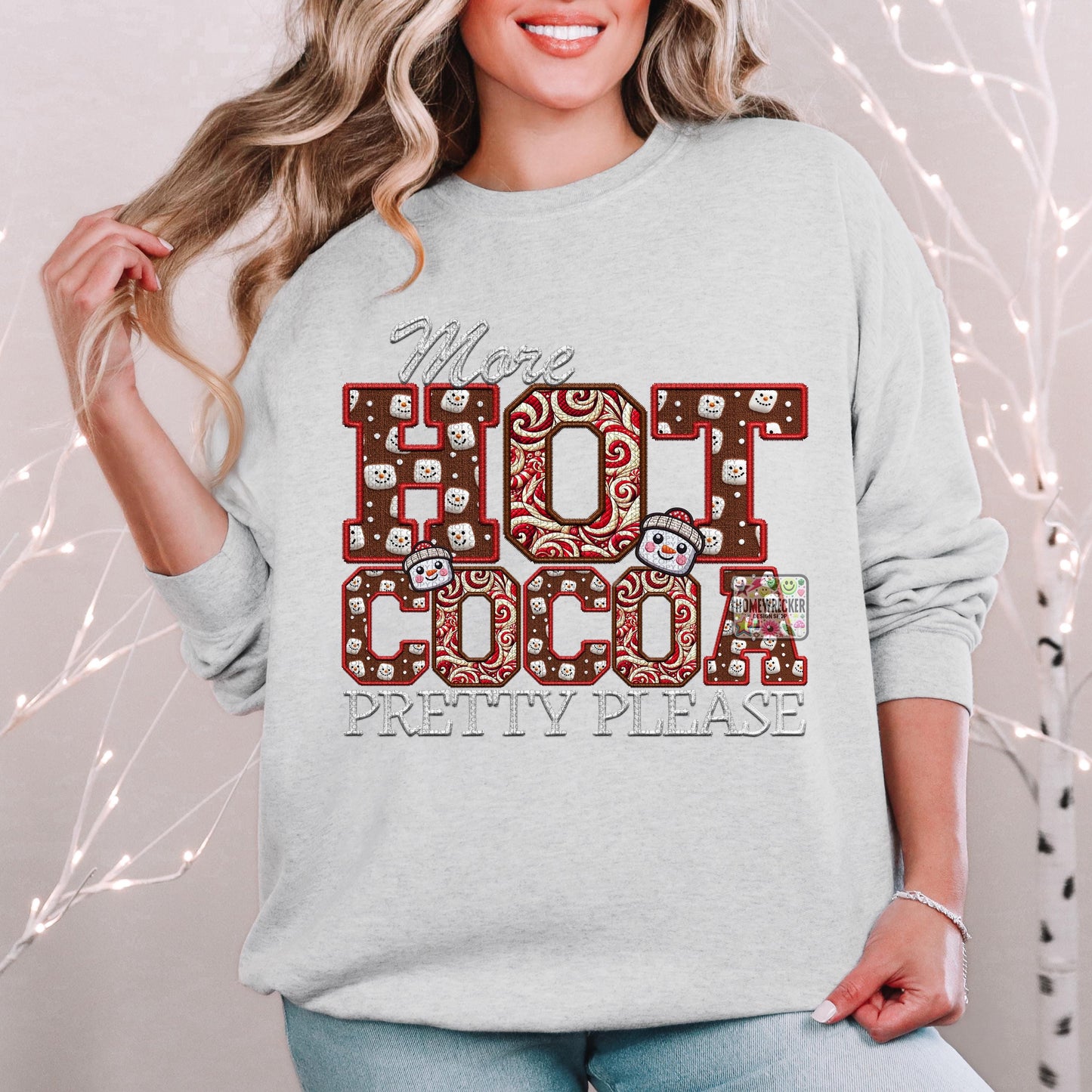 More Hot Cocoa Pretty Please PNG Hot Cocoa, Peppermint, Hot Cocoa and Marshmallows Tshirt Design PNG Faux Embroidery