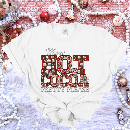 More Hot Cocoa Pretty Please PNG Hot Cocoa, Peppermint, Hot Cocoa and Marshmallows Tshirt Design PNG Faux Embroidery