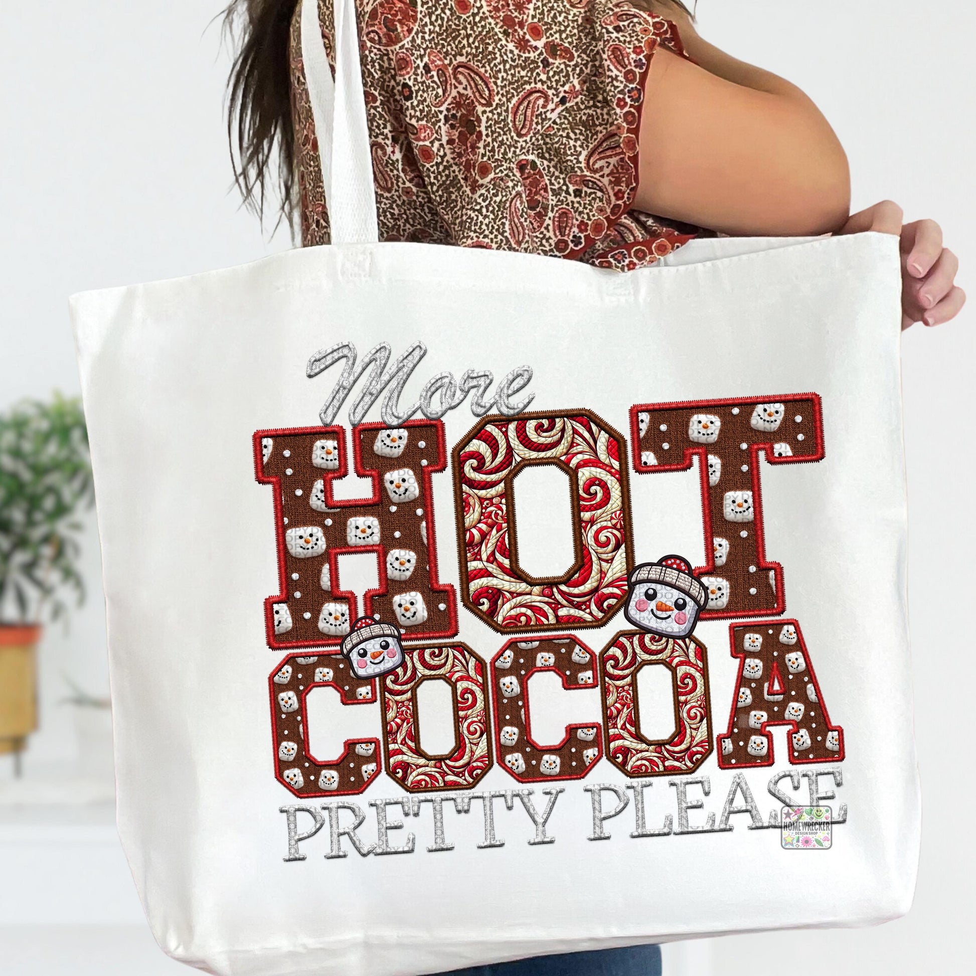 More Hot Cocoa Pretty Please PNG Hot Cocoa, Peppermint, Hot Cocoa and Marshmallows Tshirt Design PNG Faux Embroidery