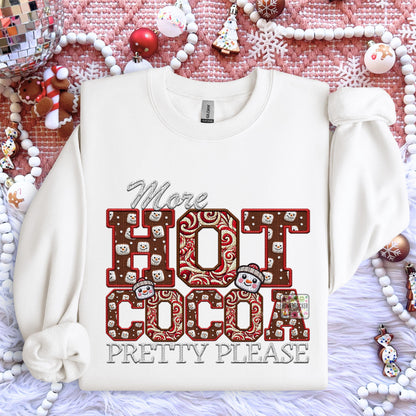 More Hot Cocoa Pretty Please PNG Hot Cocoa, Peppermint, Hot Cocoa and Marshmallows Tshirt Design PNG Faux Embroidery