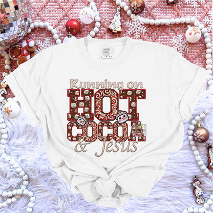 Running on Hot Cocoa and Jesus PNG Hot Cocoa, Peppermint, Hot Cocoa and Marshmallows Tshirt Design PNG Faux Embroidery