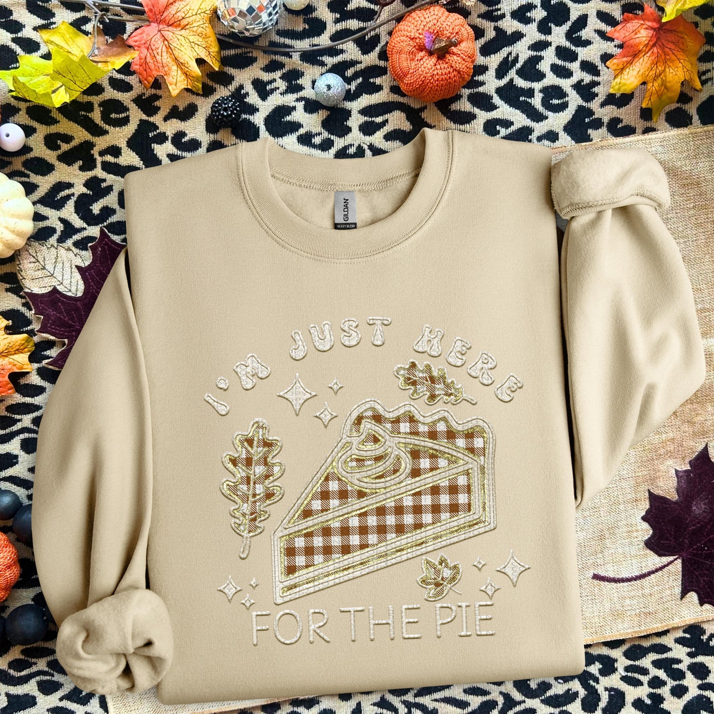 Thanksgiving PNG, I'm just here for the pie, pumpkin pie, faux embroidery, thanksgiving design, tshirt design, PNG