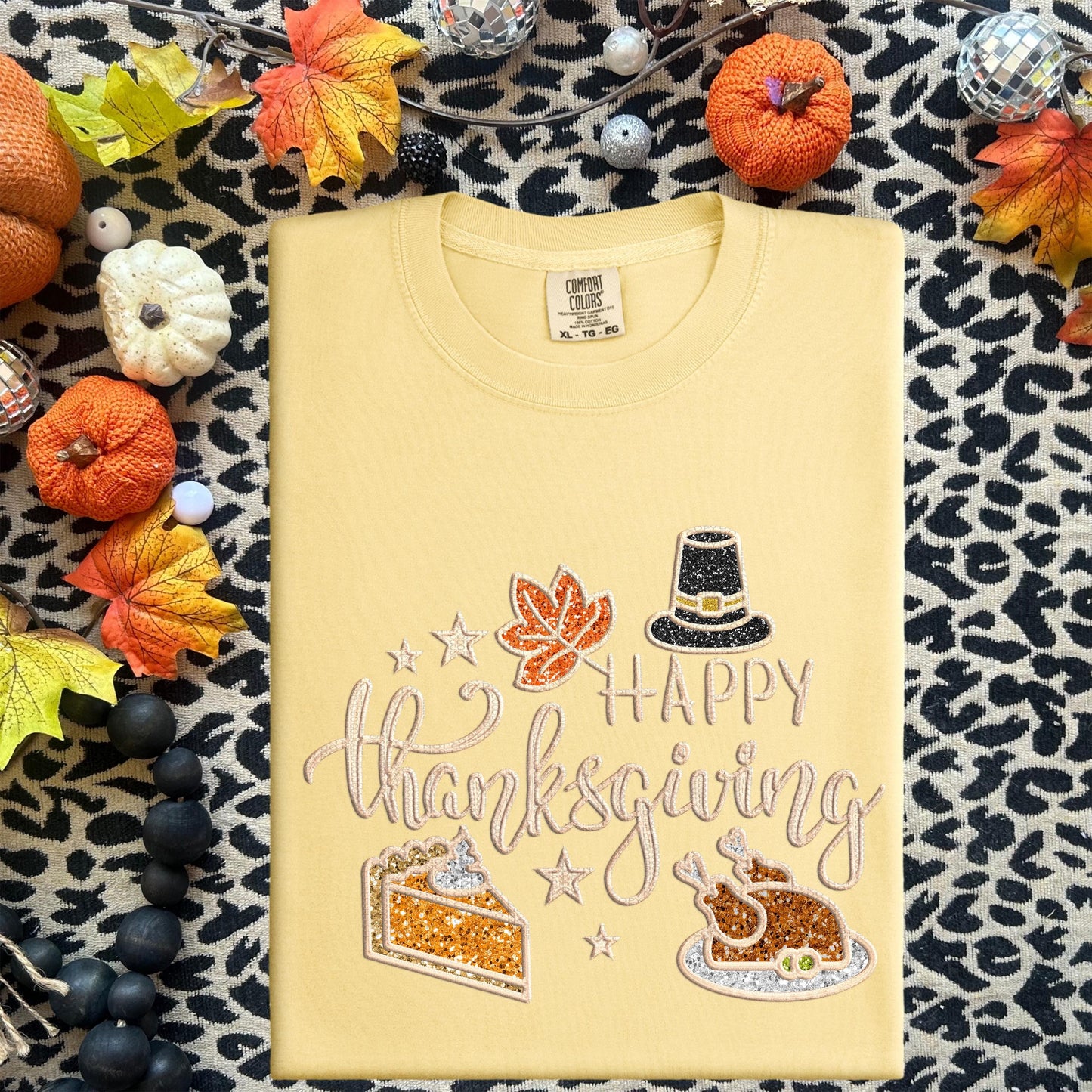 Thanksgiving PNG, happy thanksgiving, turkey png, pie, pumpkin pie, fall, autumn, faux embroidery, thanksgiving design, tshirt design, PNG