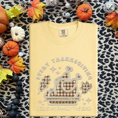 Thanksgiving PNG, every year I give my family the bird, turkey, faux embroidery, thanksgiving design, tshirt design, PNG