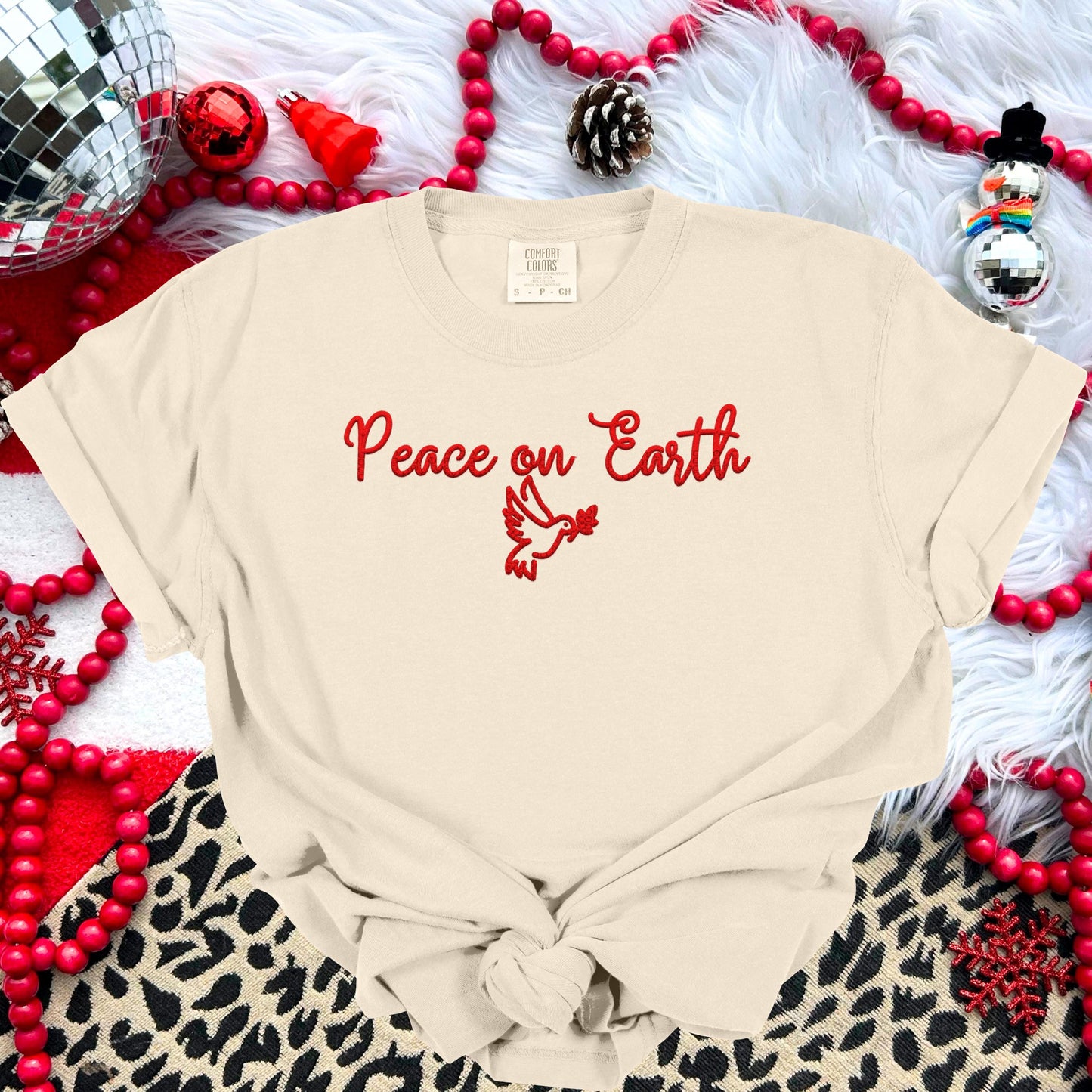 Christmas Peace on Earth PNG Faux Embroidery digital Design Christmas PNG Holiday T-shirt Design Festive Merry Digital Download