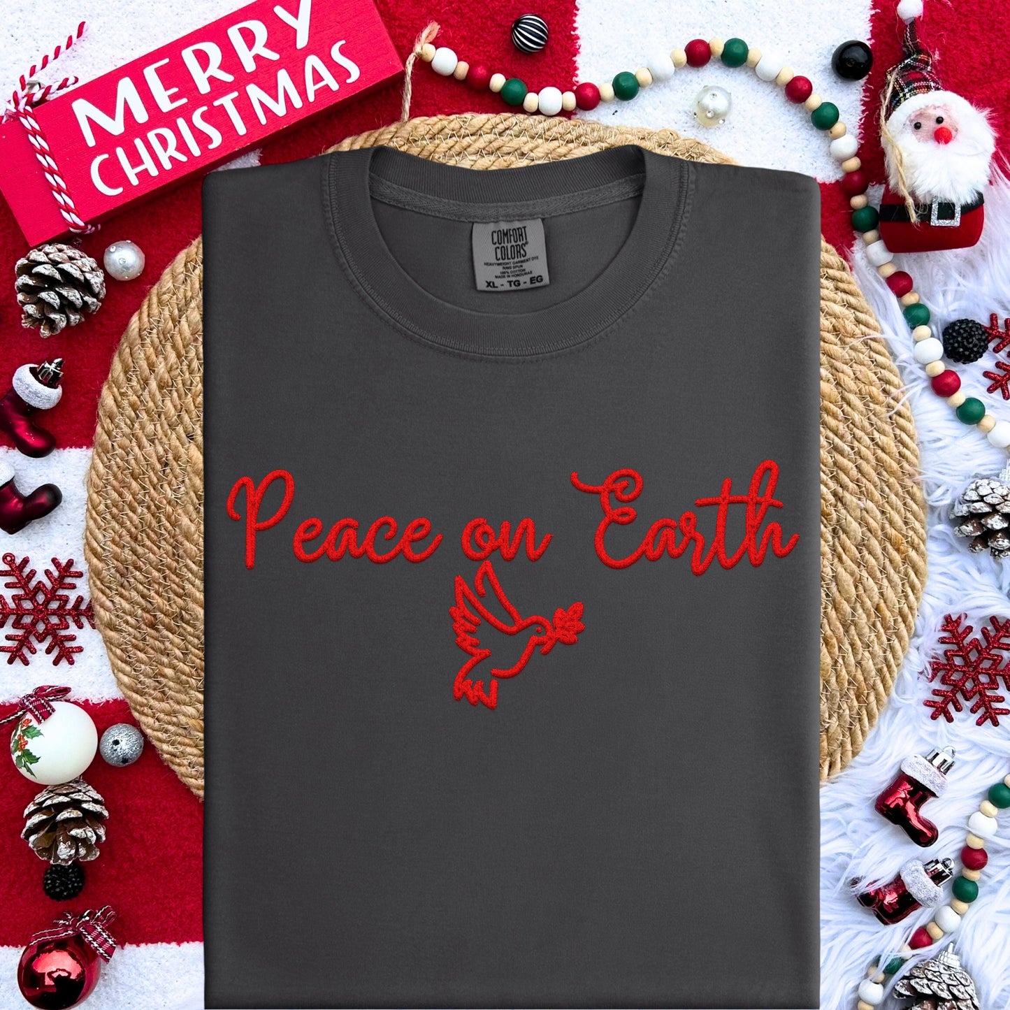 Christmas Peace on Earth PNG Faux Embroidery digital Design Christmas PNG Holiday T-shirt Design Festive Merry Digital Download