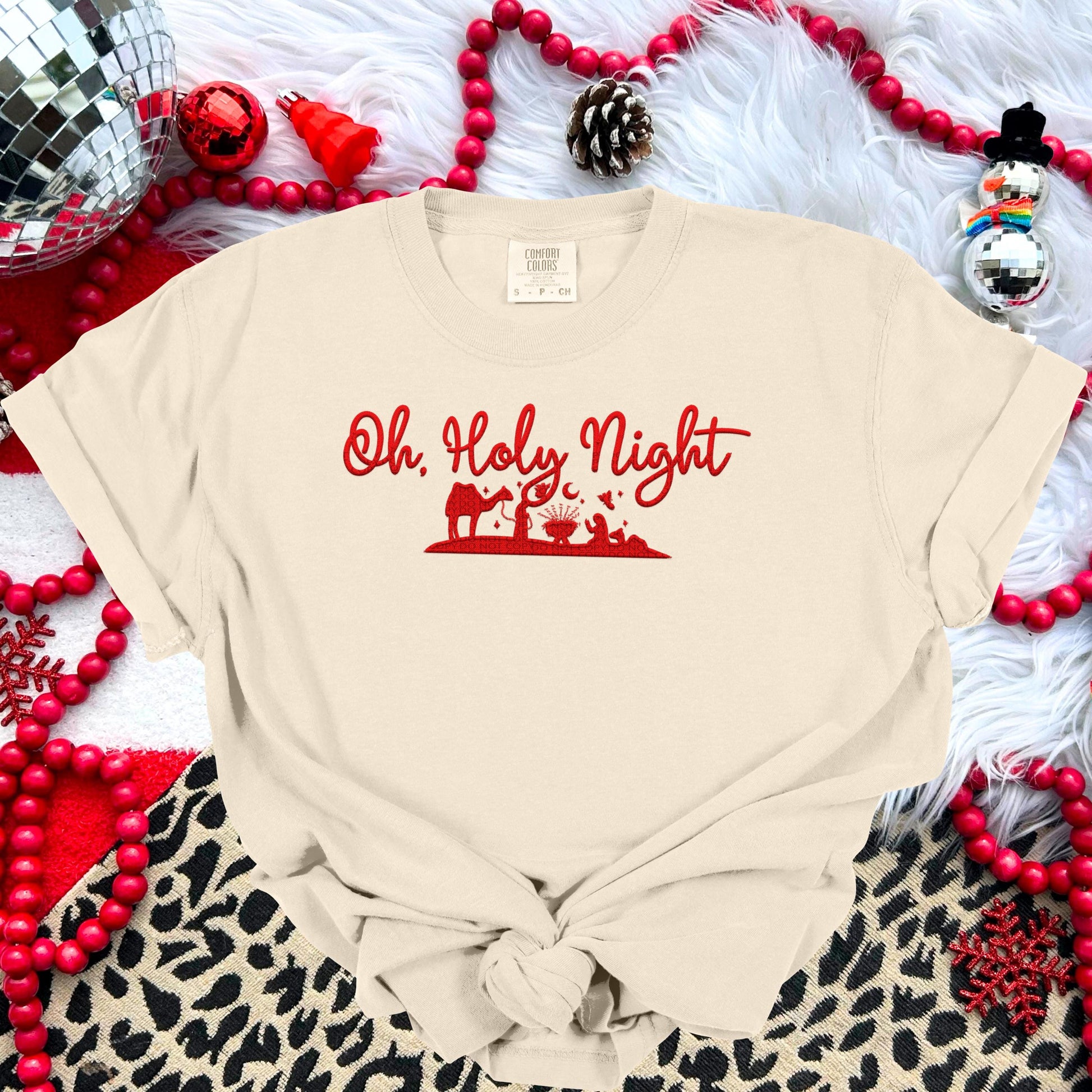 Oh Holy Night PNG Faux Embroidery digital Design Christmas PNG Holiday T-shirt Design Festive Merry Nativity Scene Digital Download