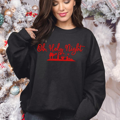 Oh Holy Night PNG Faux Embroidery digital Design Christmas PNG Holiday T-shirt Design Festive Merry Nativity Scene Digital Download