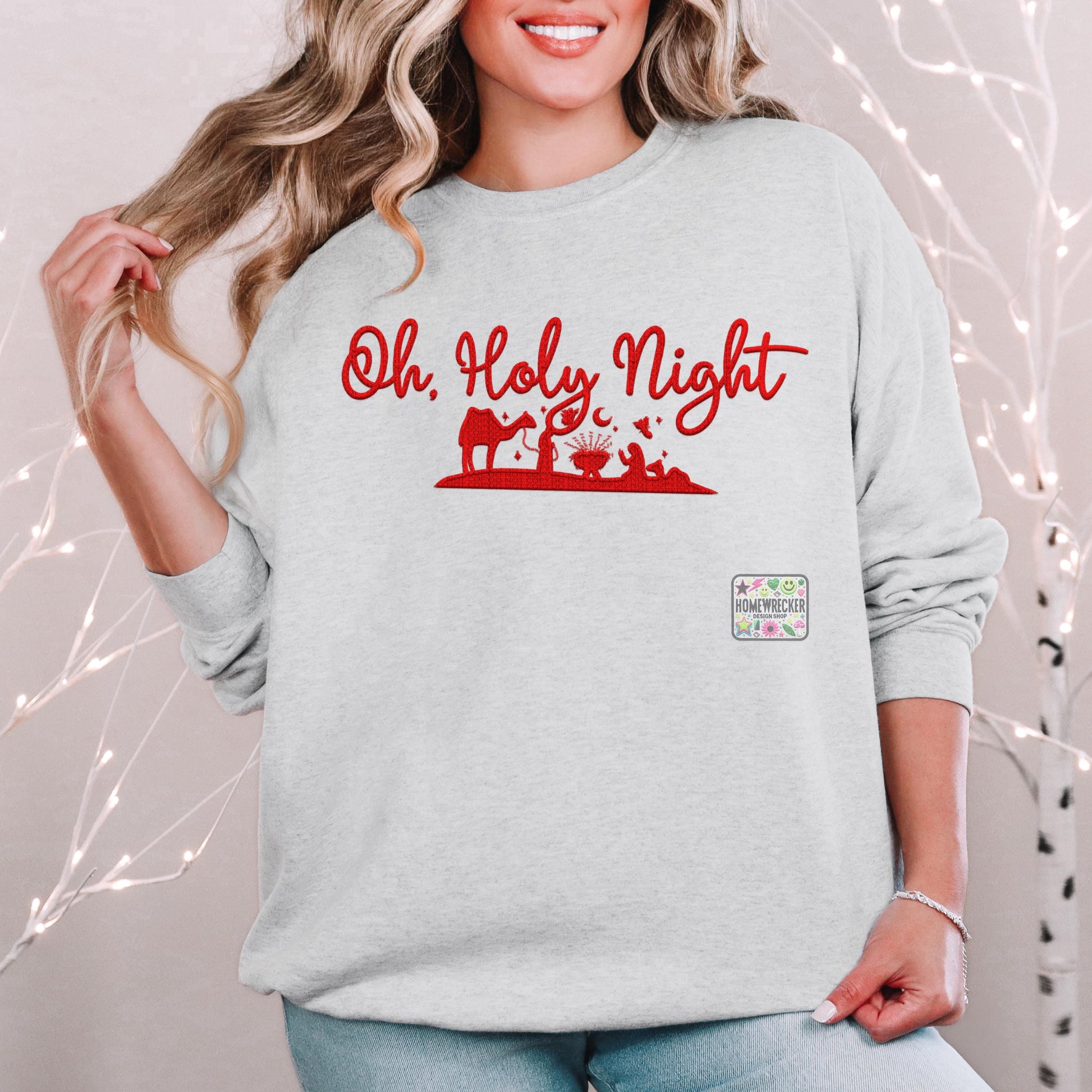 Oh Holy Night PNG Faux Embroidery digital Design Christmas PNG Holiday T-shirt Design Festive Merry Nativity Scene Digital Download