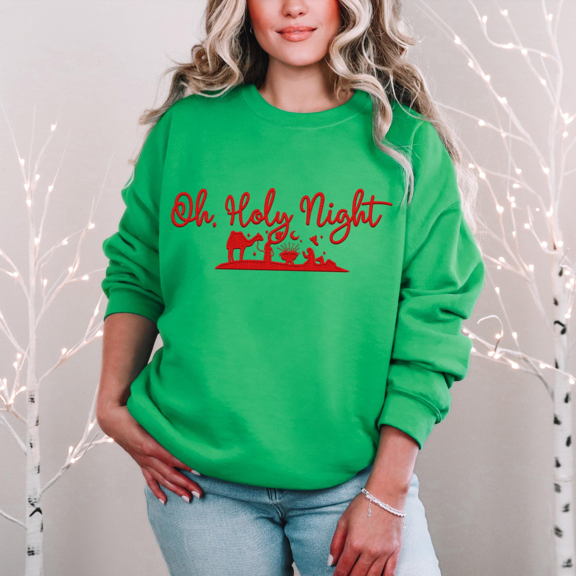 Oh Holy Night PNG Faux Embroidery digital Design Christmas PNG Holiday T-shirt Design Festive Merry Nativity Scene Digital Download