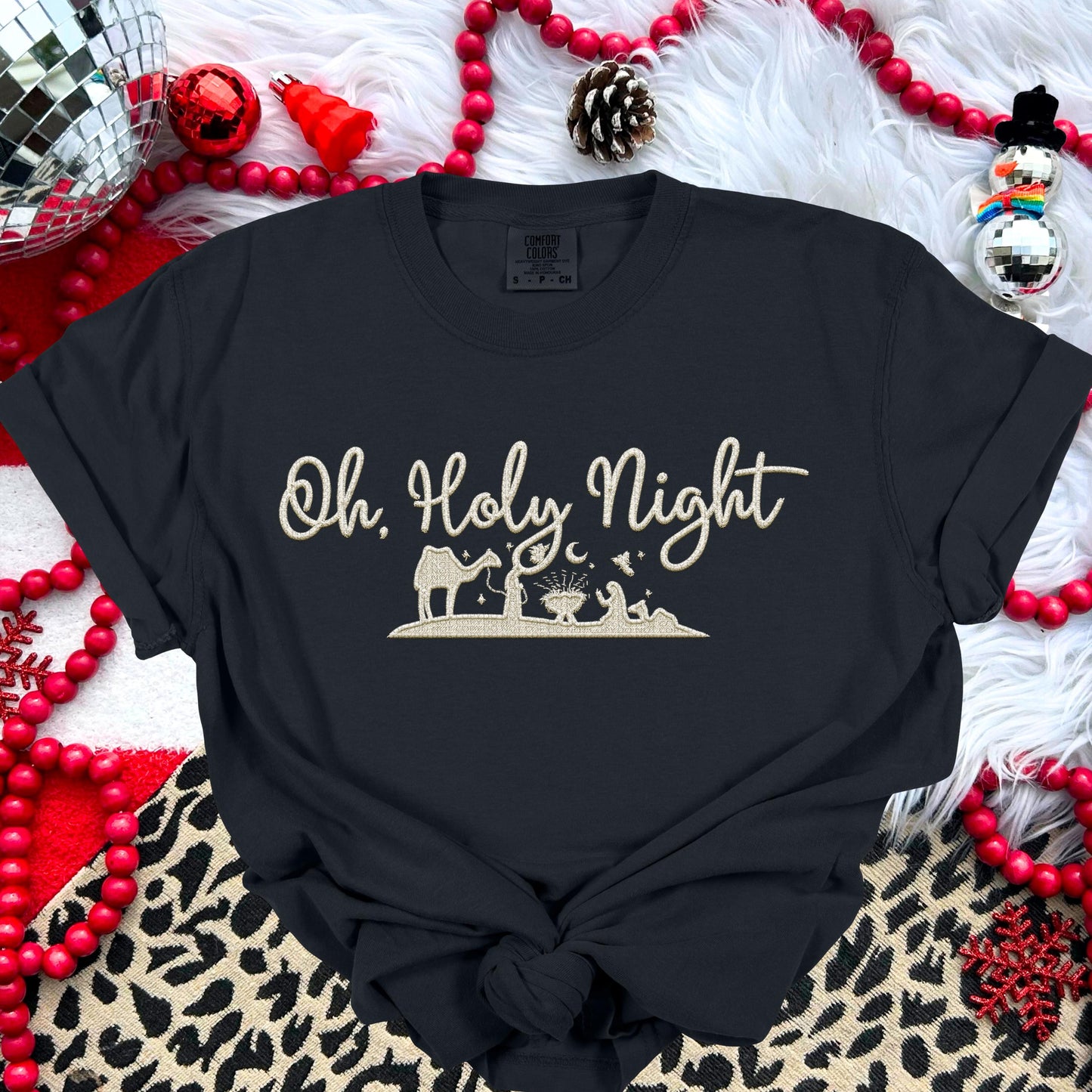 Oh Holy Night PNG Faux Embroidery digital Design Christmas PNG Holiday T-shirt Design Festive Merry Nativity Scene Digital Download