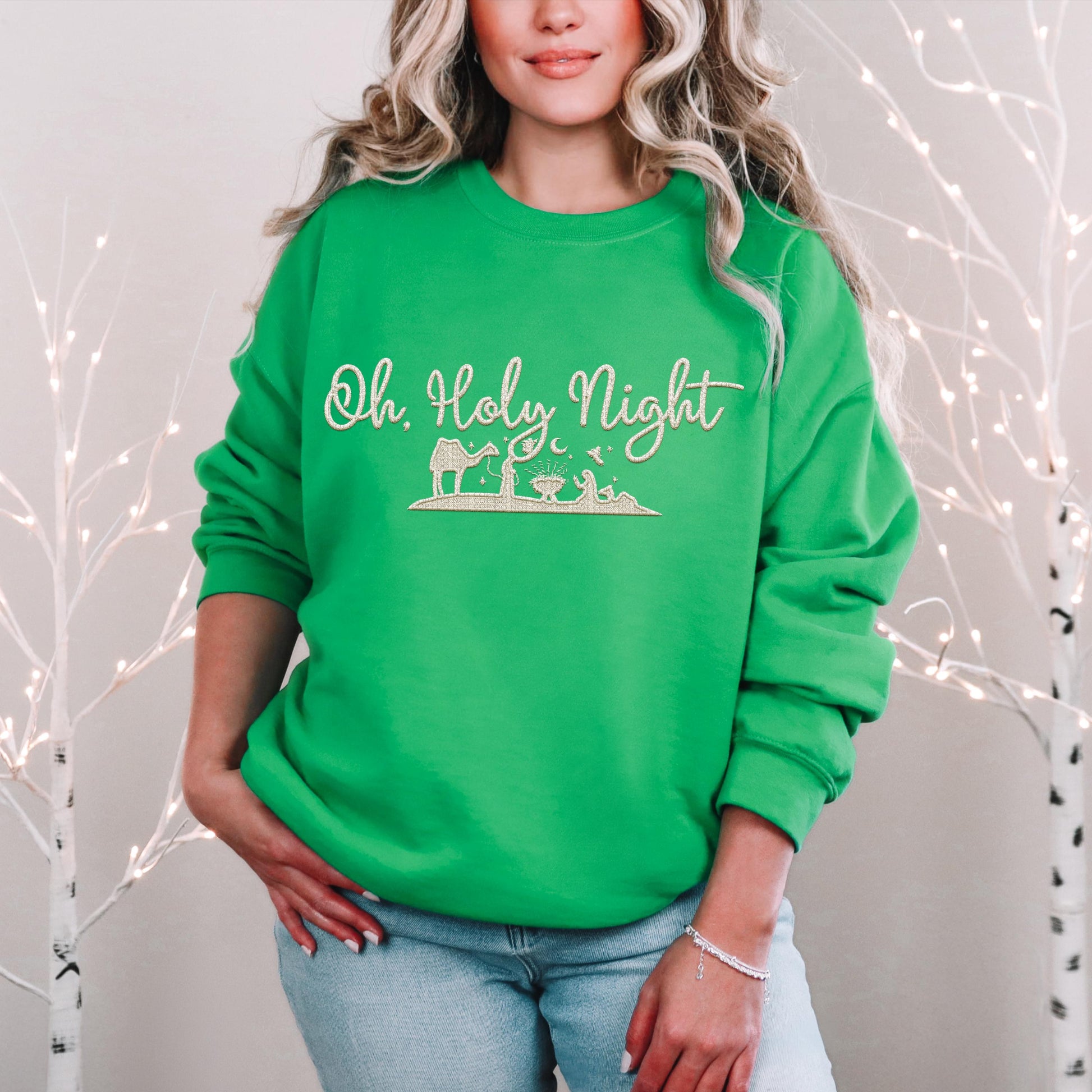 Oh Holy Night PNG Faux Embroidery digital Design Christmas PNG Holiday T-shirt Design Festive Merry Nativity Scene Digital Download