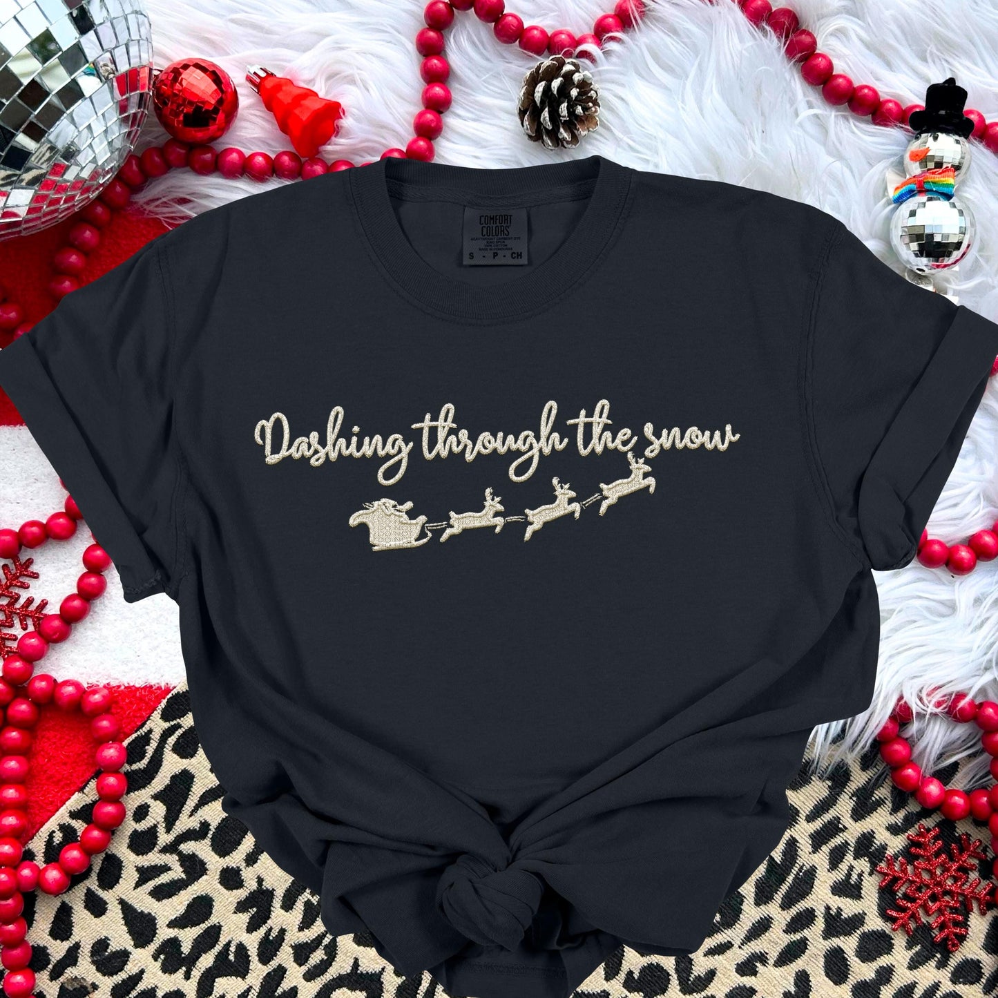 Dashing through the snow PNG Faux Embroidery digital Design Christmas PNG Holiday T-shirt Design Festive Merry Holiday Digital Download