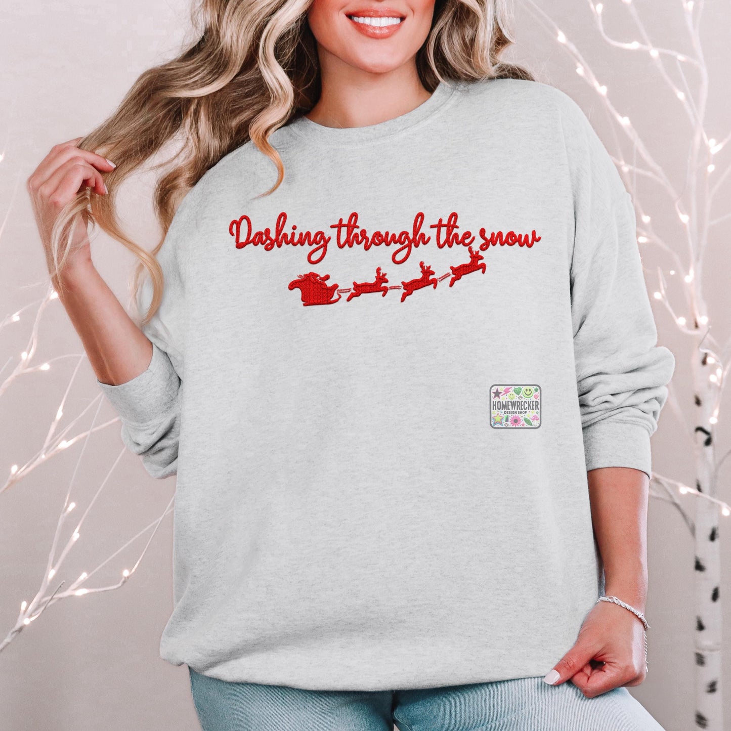 Dashing through the snow PNG Faux Embroidery digital Design Christmas PNG Holiday T-shirt Design Festive Merry Holiday Digital Download