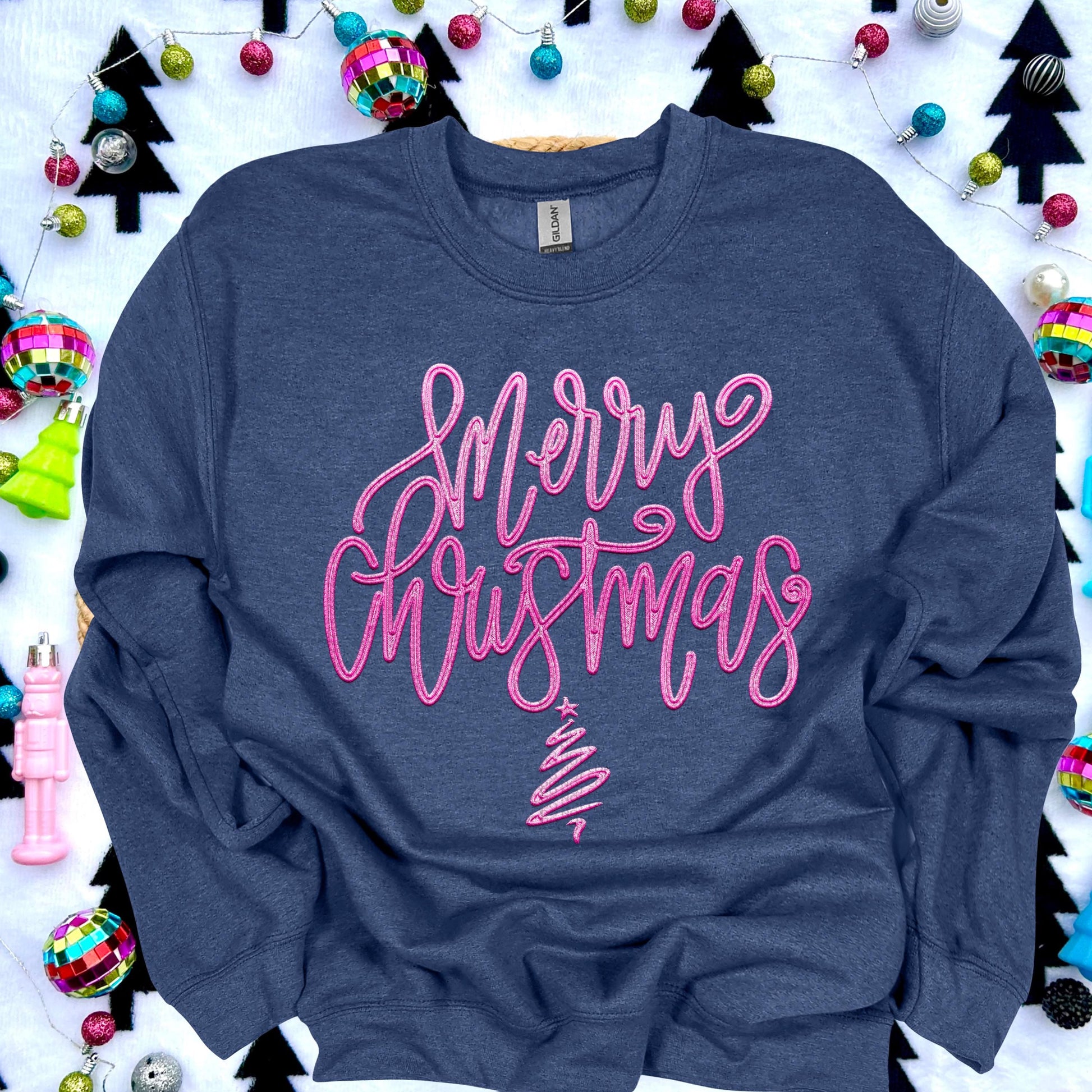 Merry Christmas PNG, PINK faux embroidery digital design, Christmas Holiday design, tshirt design, Script Font Christmas PNG