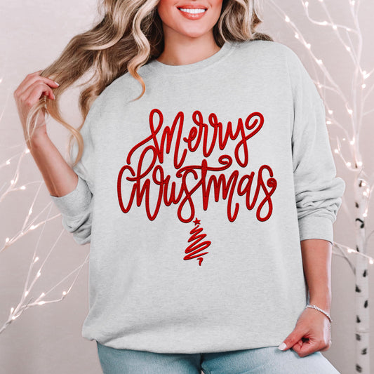 Merry Christmas PNG, RED faux embroidery digital design, Christmas Holiday design, tshirt design, Script Font Christmas PNG