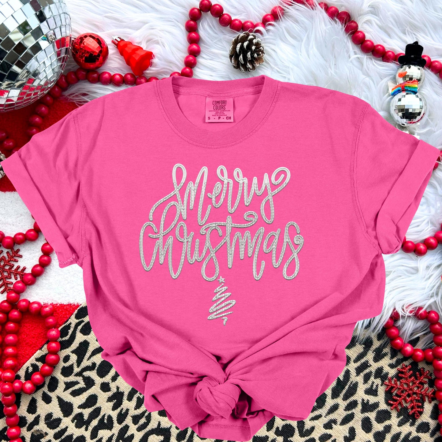 Merry Christmas PNG, WHITE faux embroidery digital design, Christmas Holiday design, tshirt design, Script Font Christmas PNG