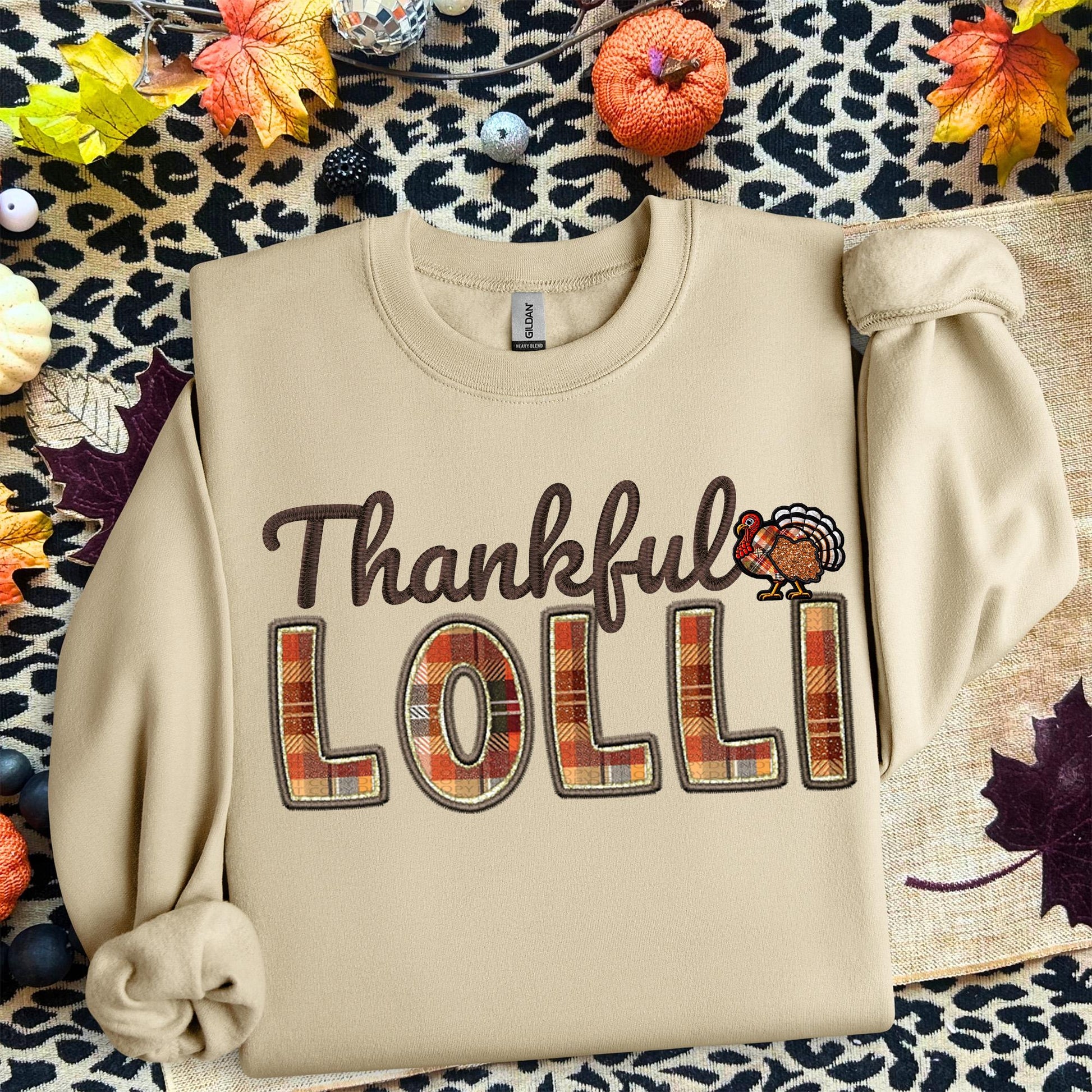 Thankful Lolli, Fall,faux embroidery, digital design, png, holiday season, PNG DOWNLOAD