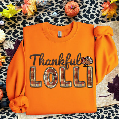 Thankful Lolli, Fall,faux embroidery, digital design, png, holiday season, PNG DOWNLOAD