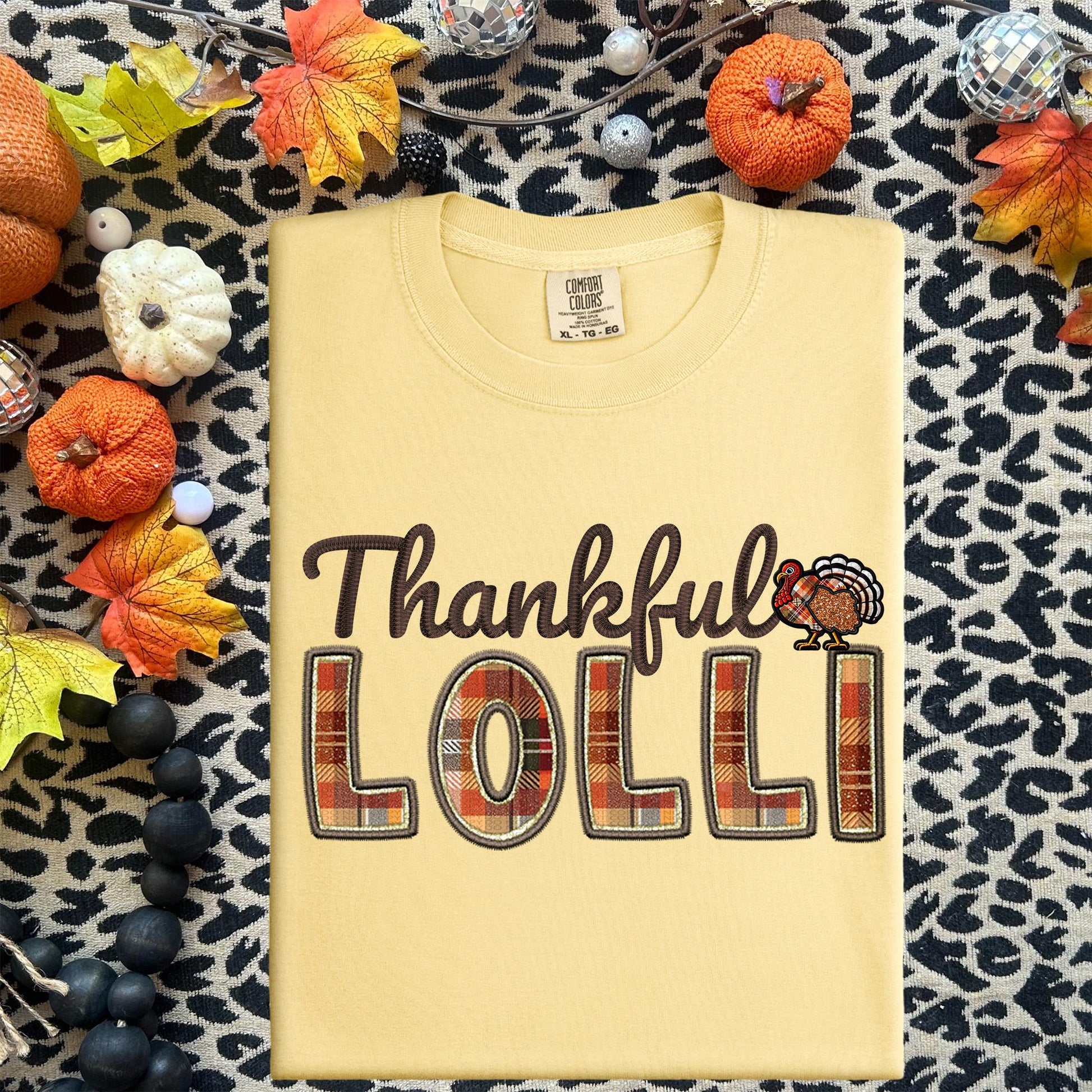 Thankful Lolli, Fall,faux embroidery, digital design, png, holiday season, PNG DOWNLOAD