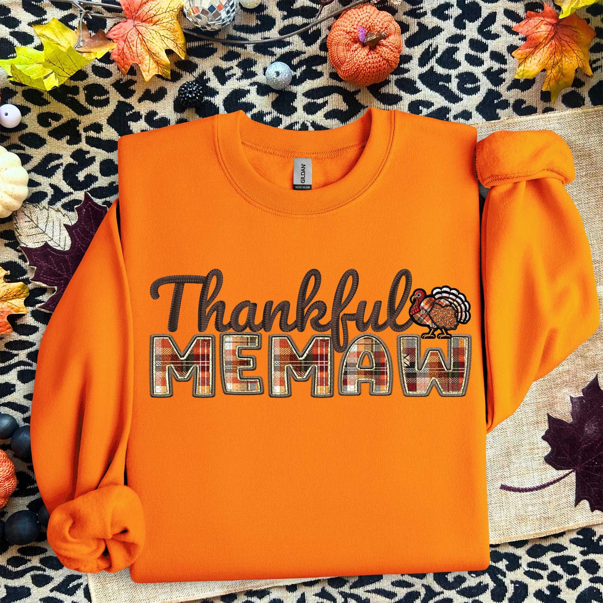 Thankful Memaw, Fall,faux embroidery, digital design, png, holiday season, PNG DOWNLOAD