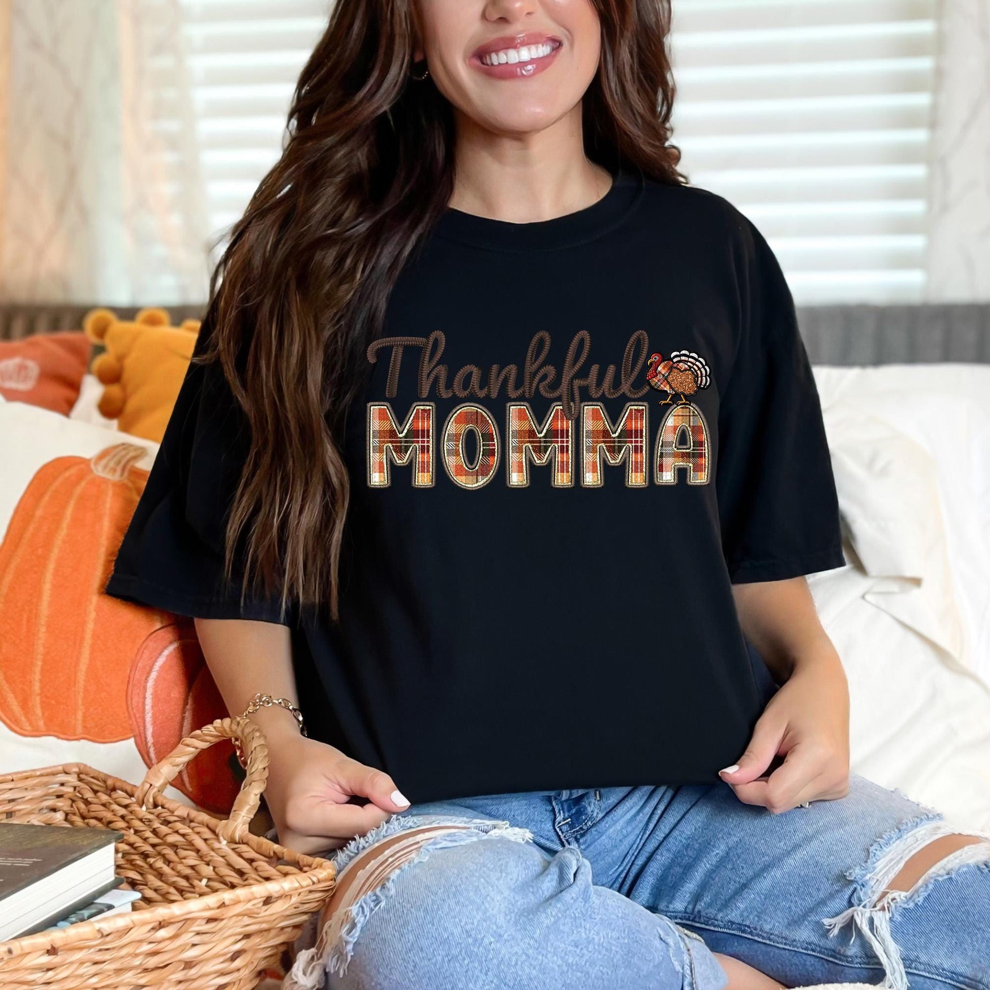 Thankful Momma, Fall,faux embroidery, digital design, png, holiday season, PNG DOWNLOAD