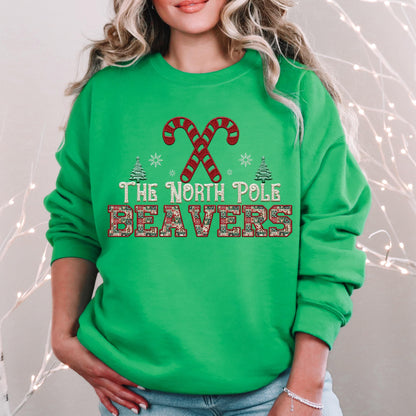 Beavers Christmas themed Mascot PNG Christmas School Spirit, Holiday Mascot, Game day Christmas Festive, Faux Embroidery Digital Download