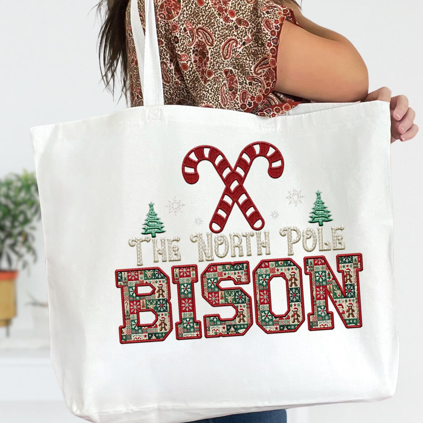 Bison Christmas themed Mascot PNG Christmas School Spirit, Holiday Mascot, Game day Christmas Festive, Faux Embroidery Digital Download