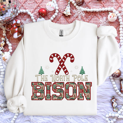 Bison Christmas themed Mascot PNG Christmas School Spirit, Holiday Mascot, Game day Christmas Festive, Faux Embroidery Digital Download