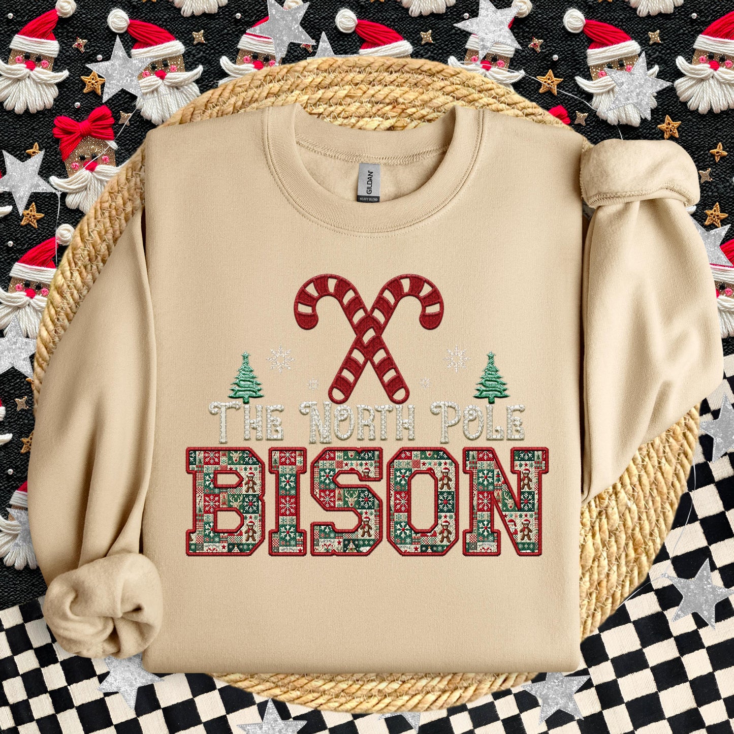 Bison Christmas themed Mascot PNG Christmas School Spirit, Holiday Mascot, Game day Christmas Festive, Faux Embroidery Digital Download